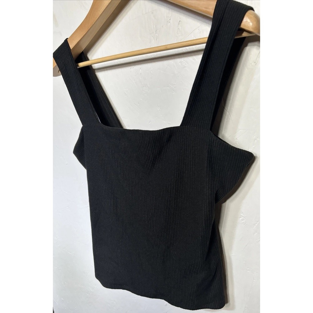 Evereve Ribbed Stretch 2 Ply Fitted Tank‎ Black Women's Size Large